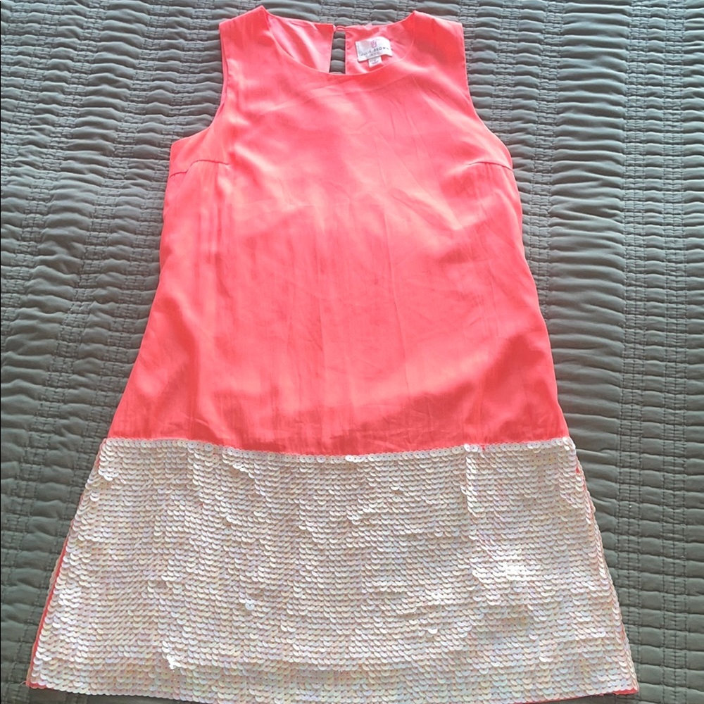 JB by Julie Brown Pink and Silver Sheath Dress Sleeveless Crew Neck